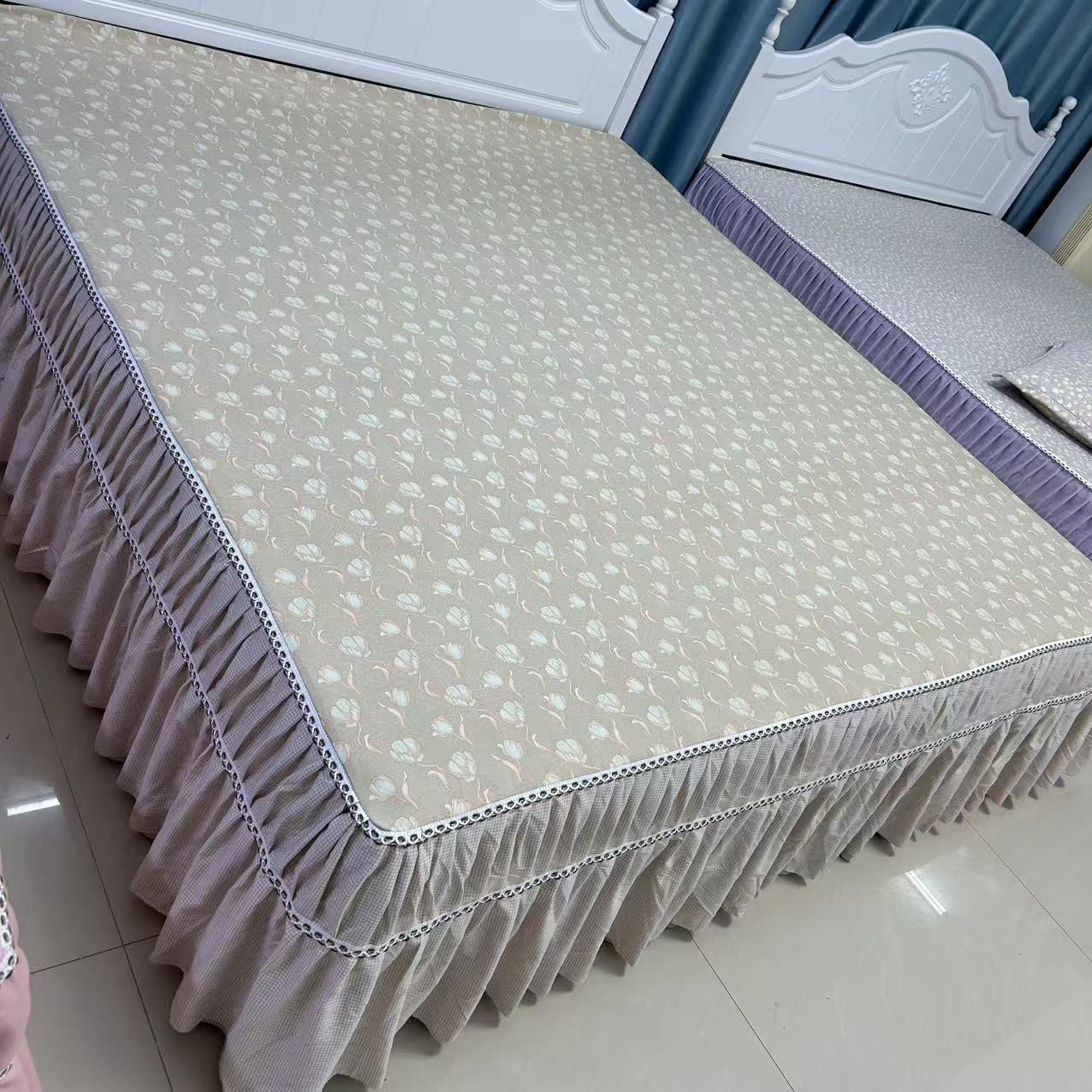 高端精品床罩（栀子花开粉）防滑加厚床单