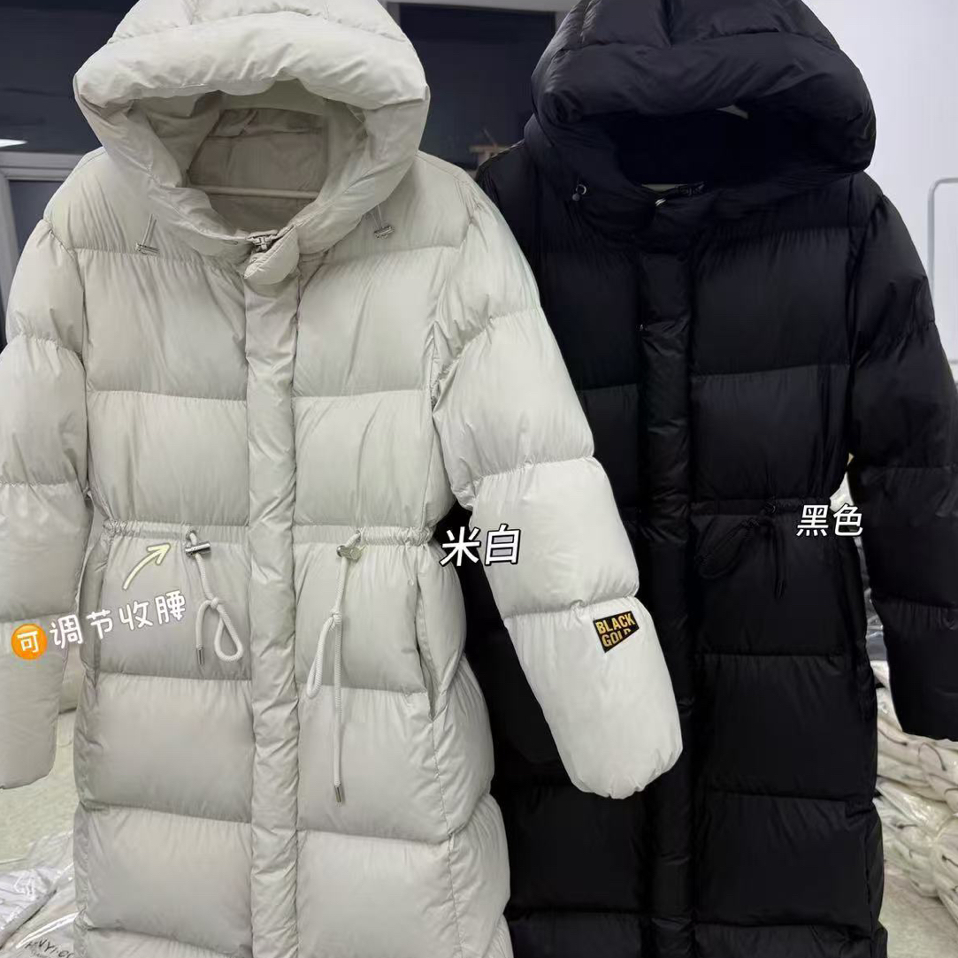 （衣长103）韩衣丑丑200长款抽绳收腰羽绒服保暖连帽羽绒服