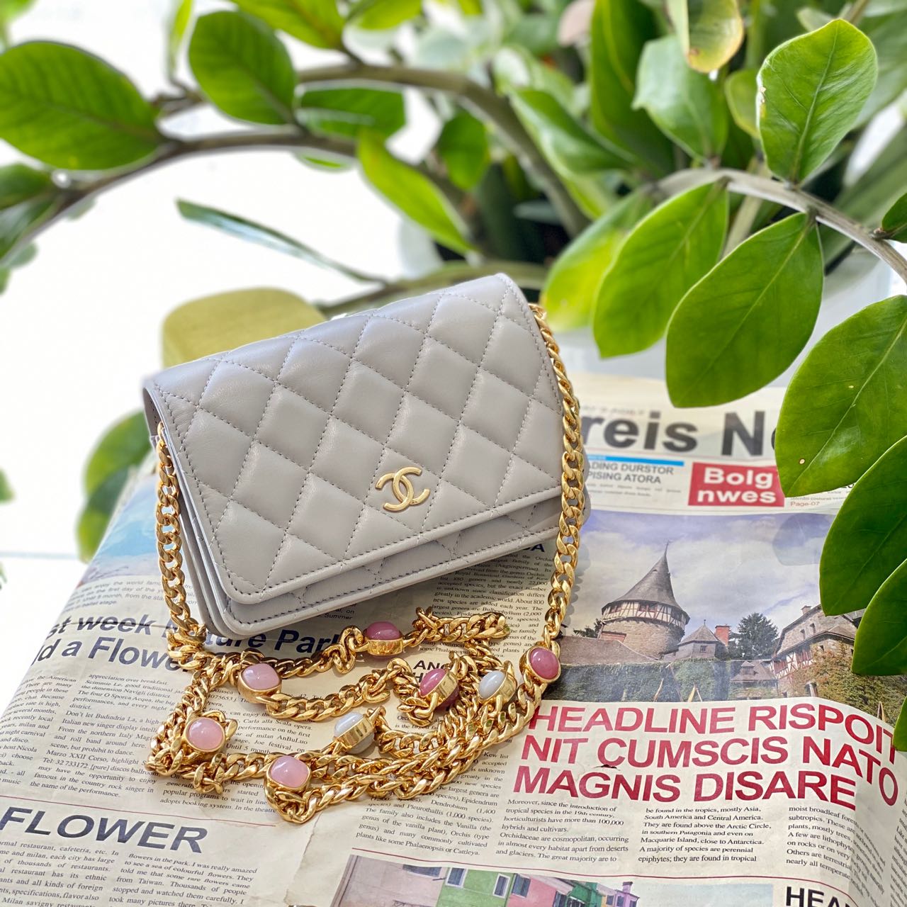 未使用 Chanel/香奈儿 贝贝/Chanel22b灰色宝石链条woc包