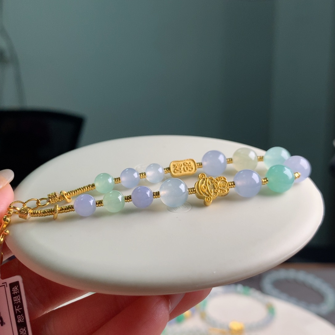足金镶嵌手链翡翠手串