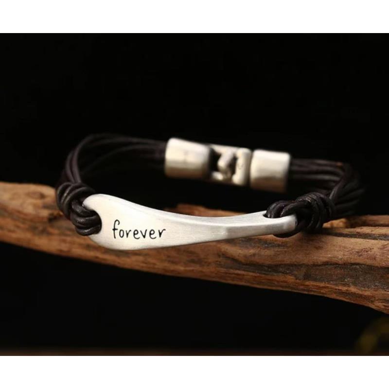 925银手链 时尚百搭黑绳FOREVER永远银手链