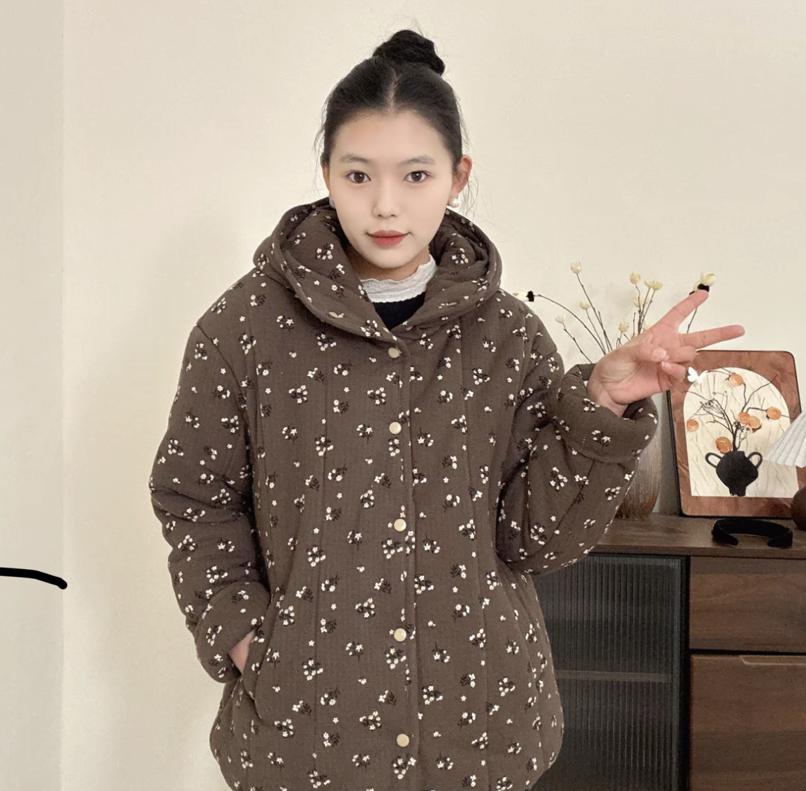 【木兰小花】连帽短款新疆棉韩版冬季水洗棉衣保暖宽松家居服