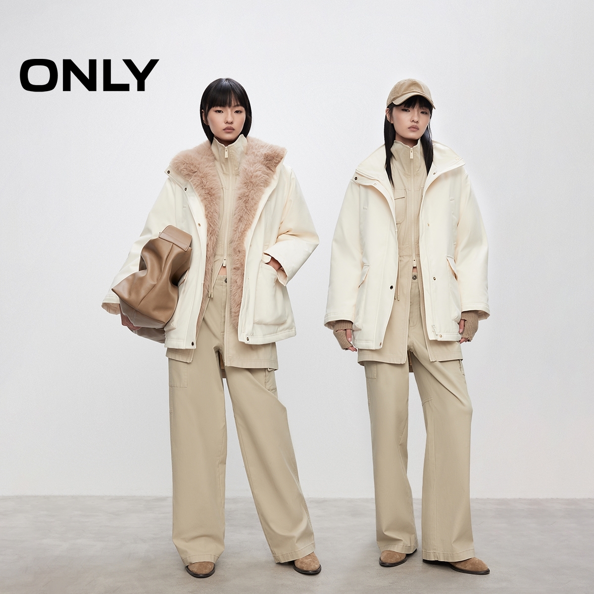 【90羽绒】ONLY2025冬季新款“可拆卸毛领”羽绒服休闲|125423007