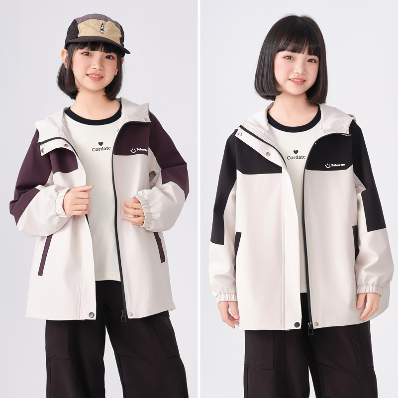 2207七彩兜兜女童外套2025新款秋款大童女孩休闲洋气运动拼色外套