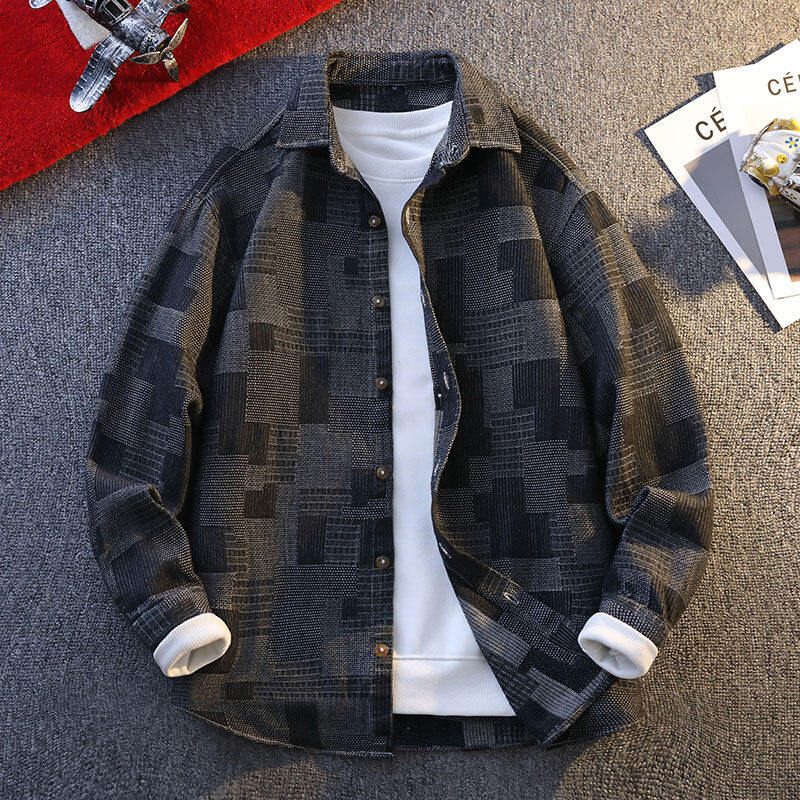 长袖标准男单排扣宽松型春季衬衫韩版外套青少年衬衣格子上衣G650