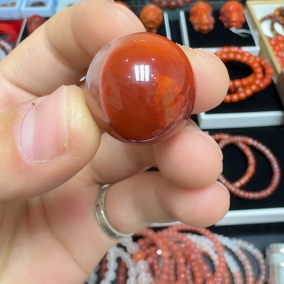 南红玛瑙未镶嵌川料瓦西满色满肉单珠18.2mm17.3g