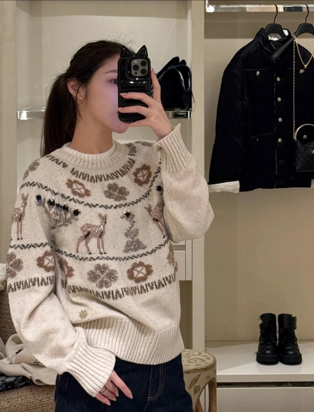 「长芯」南油25百搭减龄撞色提花针织套头衫秋冬上衣YZ25W12018