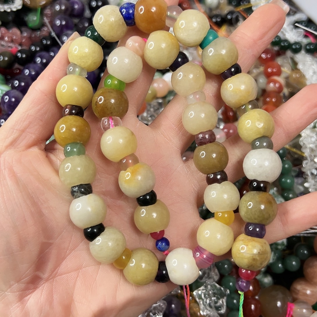 玛瑙/玉髓未镶嵌珠宝半成品，卡14老黄玉➕卡8多宝圆珠