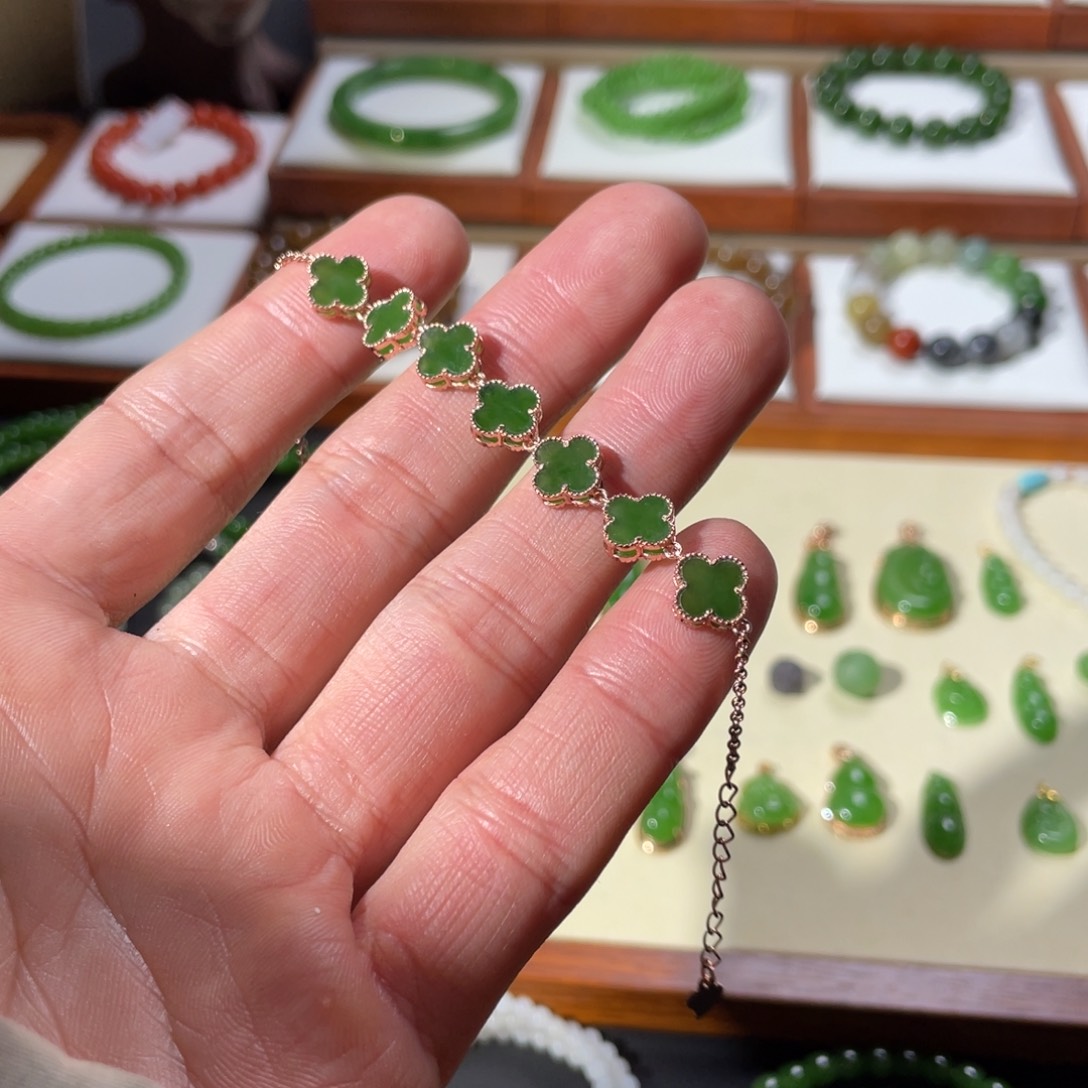 和田玉手链银S925镶嵌