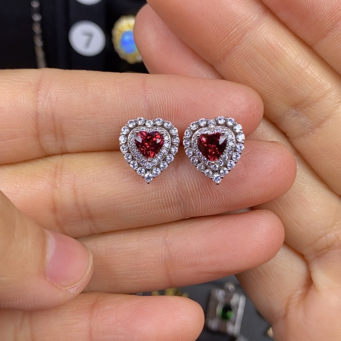 石榴石耳饰银S925镶嵌美铝