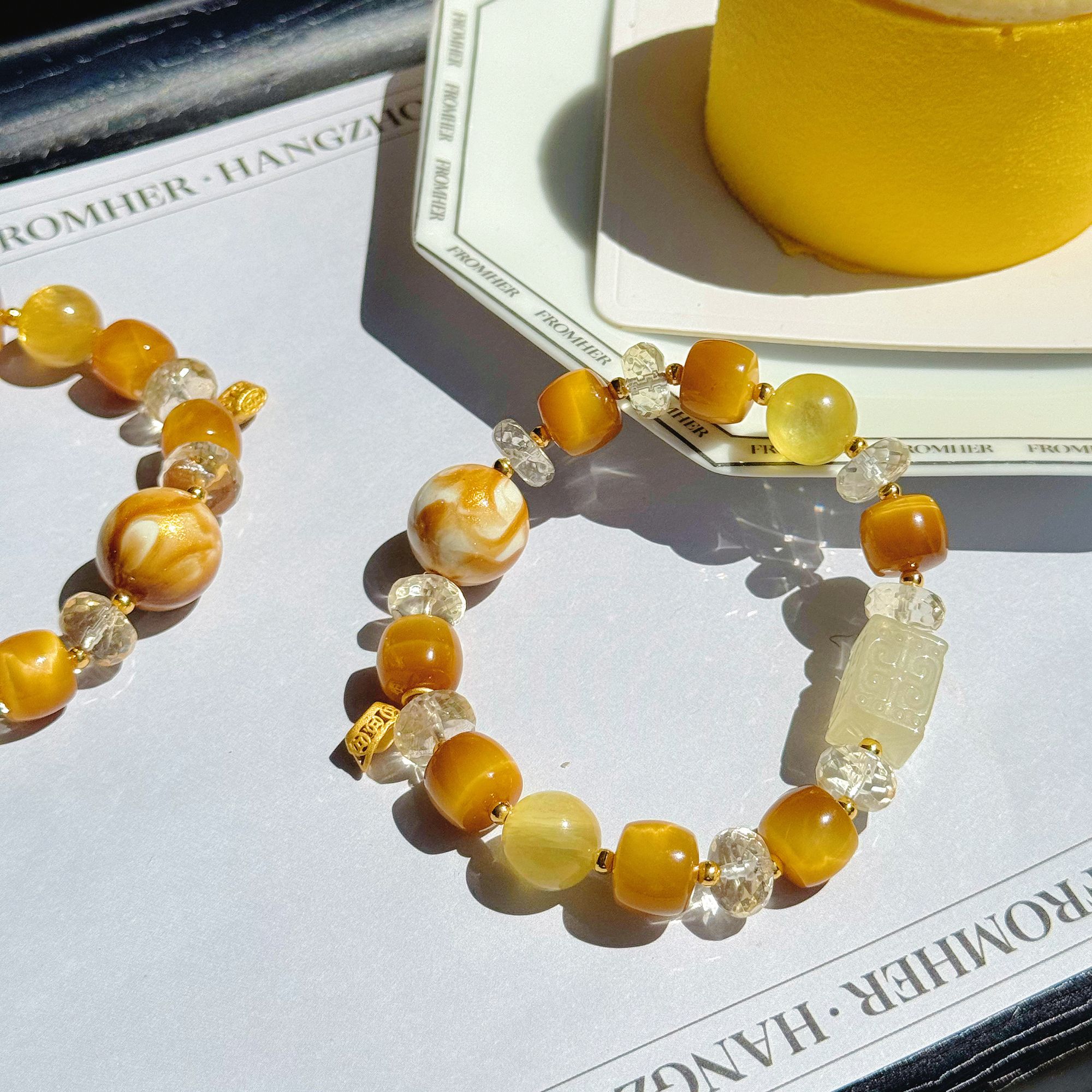 【金财-招财进宝】天然高货金虎眼+黄水晶+大漆珠手串 多样性发一