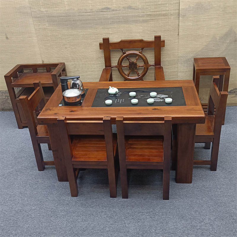 实木茶桌椅组合纯老船木功夫茶台中式家具小型客厅办公室阳台茶几
