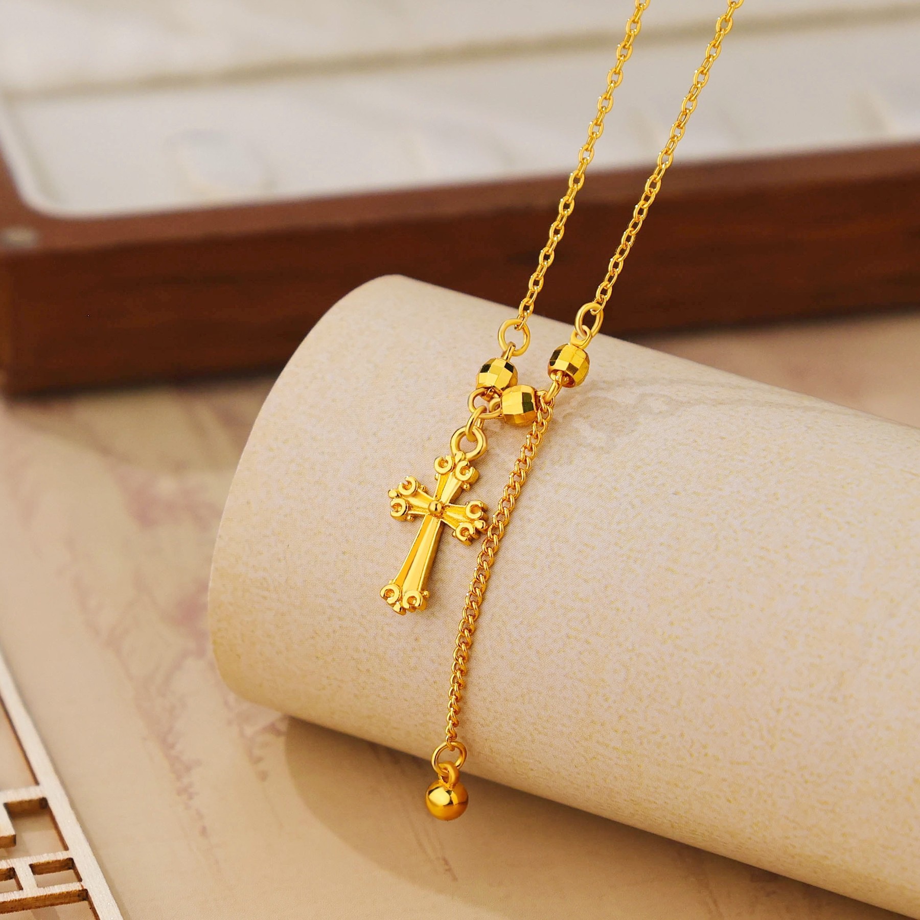 合金吊坠 十字架蹦迪珠流苏吊坠项链女2025新款