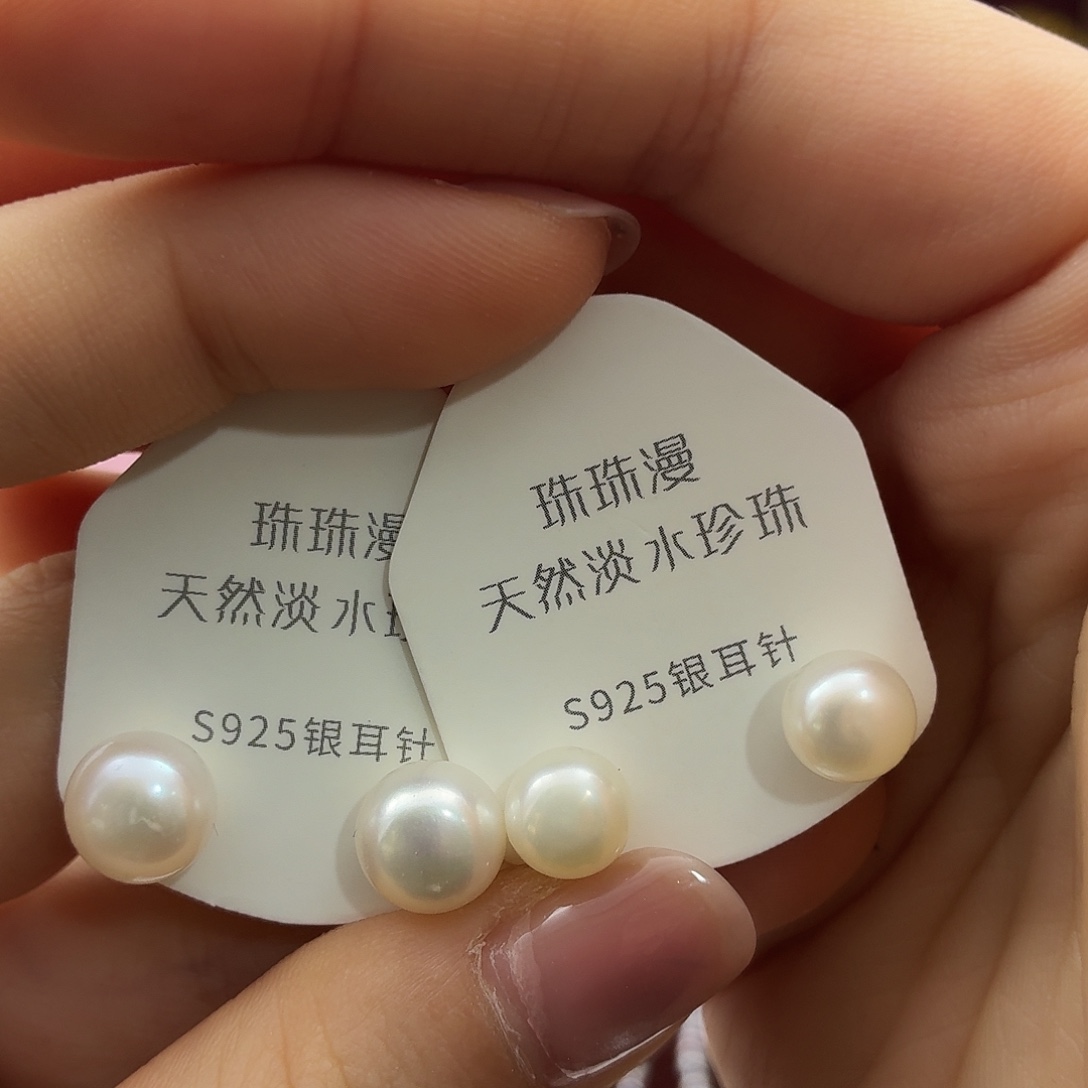 娜***、耳饰淡水珍珠银S925镶嵌42微暇