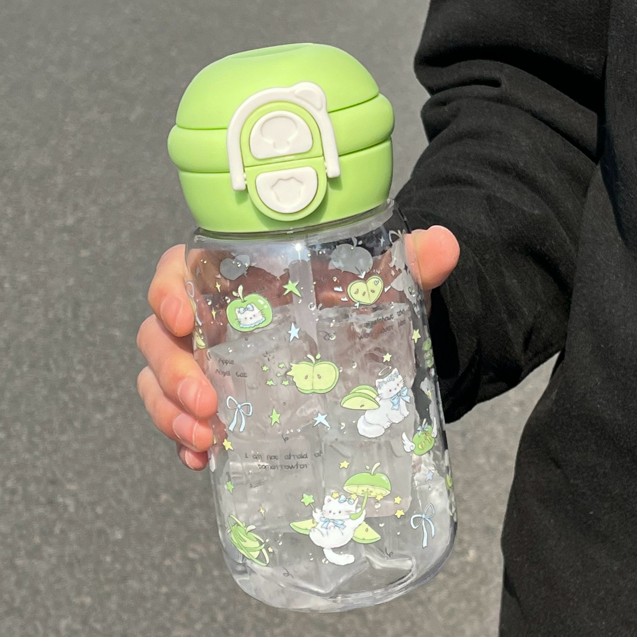 恒度苹果小猫塑料水杯子爆款2025新款高颜值ins学生党卡通吸管杯