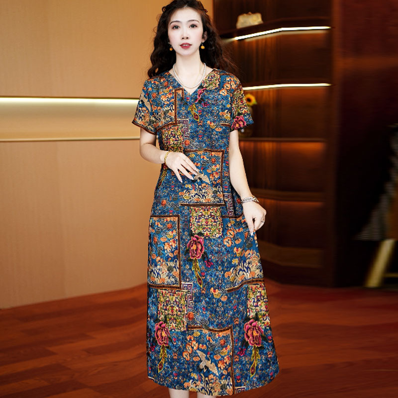 蓝绮彩裳 气质中长款时连衣裙百搭遮肉裙子