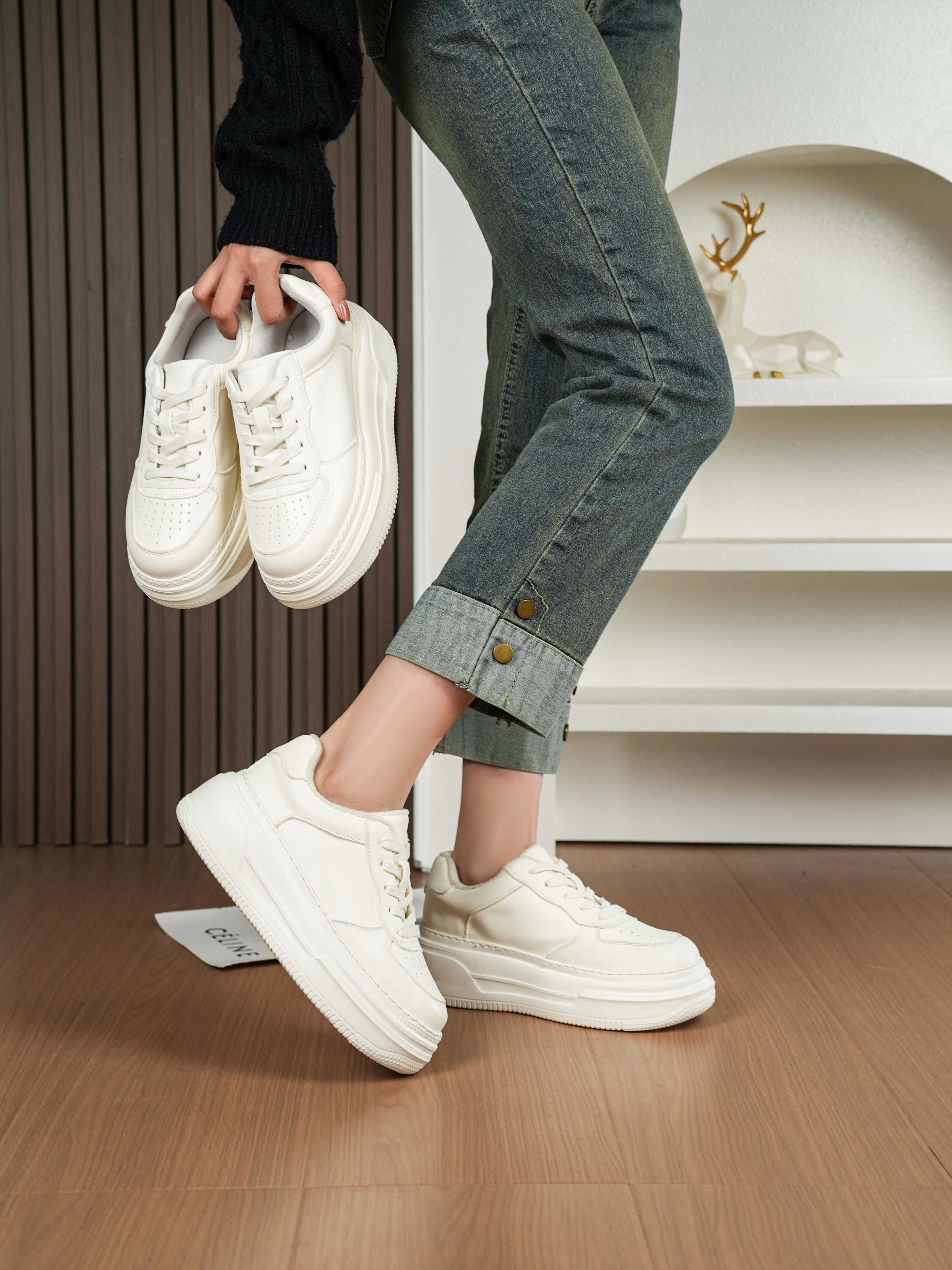 加绒（单里）100%马皮软底上线小白鞋2025新款小个子增高轻便女板鞋