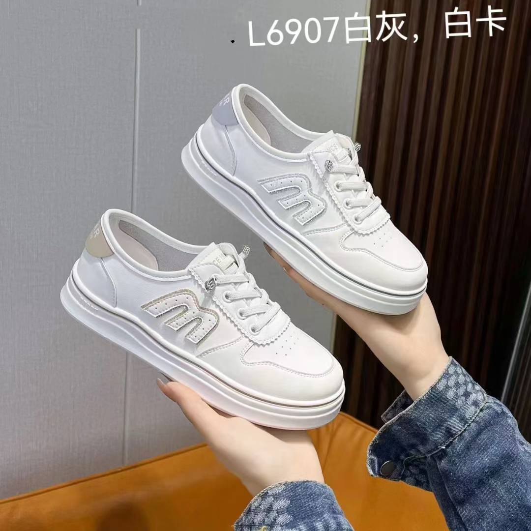 L6907新款2025年运动休闲鞋夏季小白鞋系带网面欧若智性风