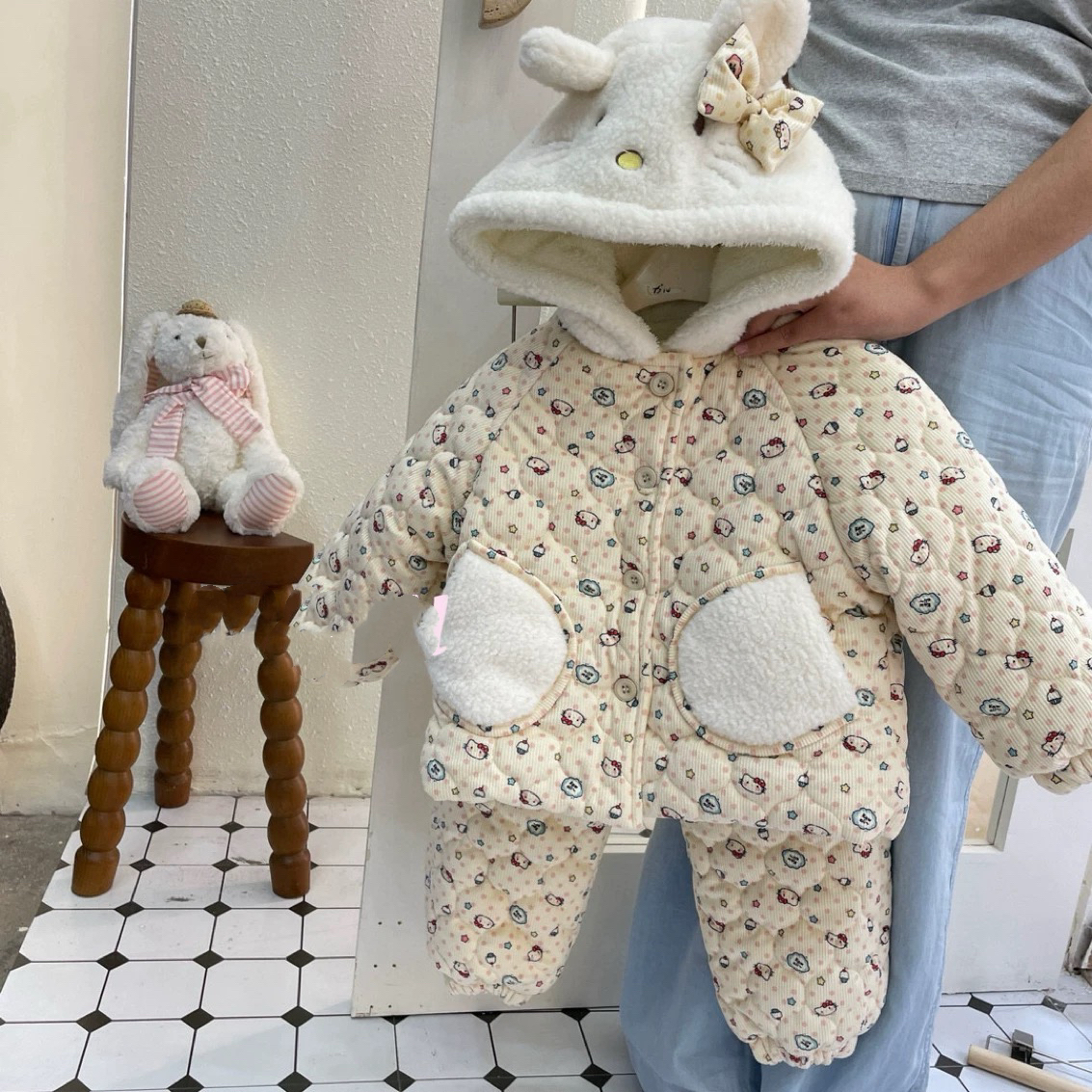 儿童三层夹棉卡通家居服韩版冬款女童加绒加厚睡衣宝宝保暖套装