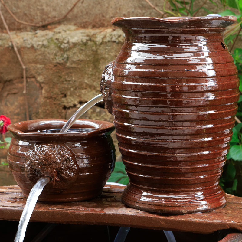 造景流水摆件瀑布养鱼池神器庭院景观古法循环水生态鱼缸陶罐室外