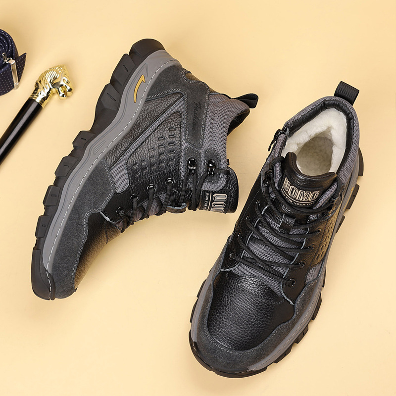 2025冬季新款羊毛棉鞋真皮加绒保险户外休闲鞋反绒皮男款东北男鞋