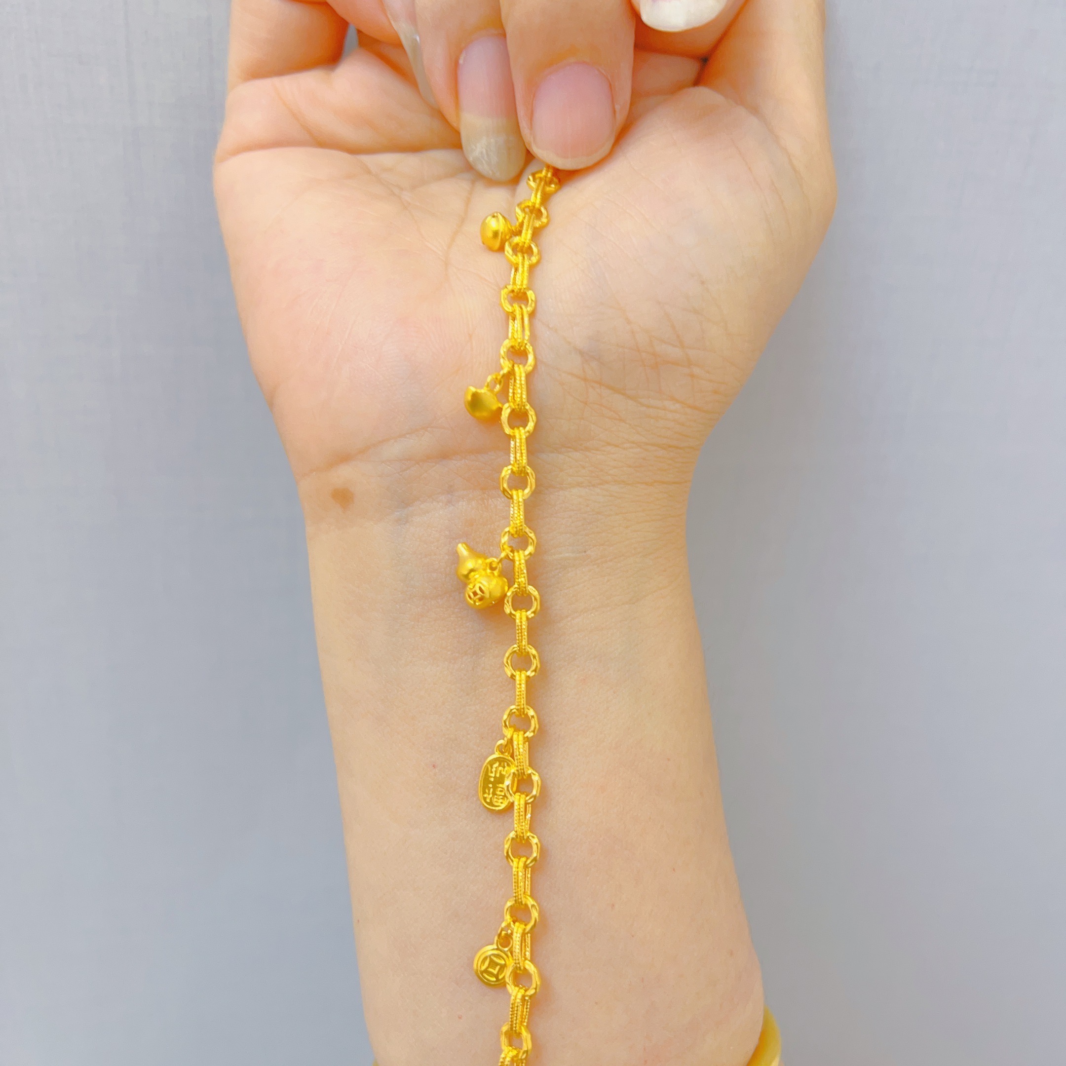 足金999招财葫芦元宝铃铛滴流手链5G黄金手链精致百搭黄金手链