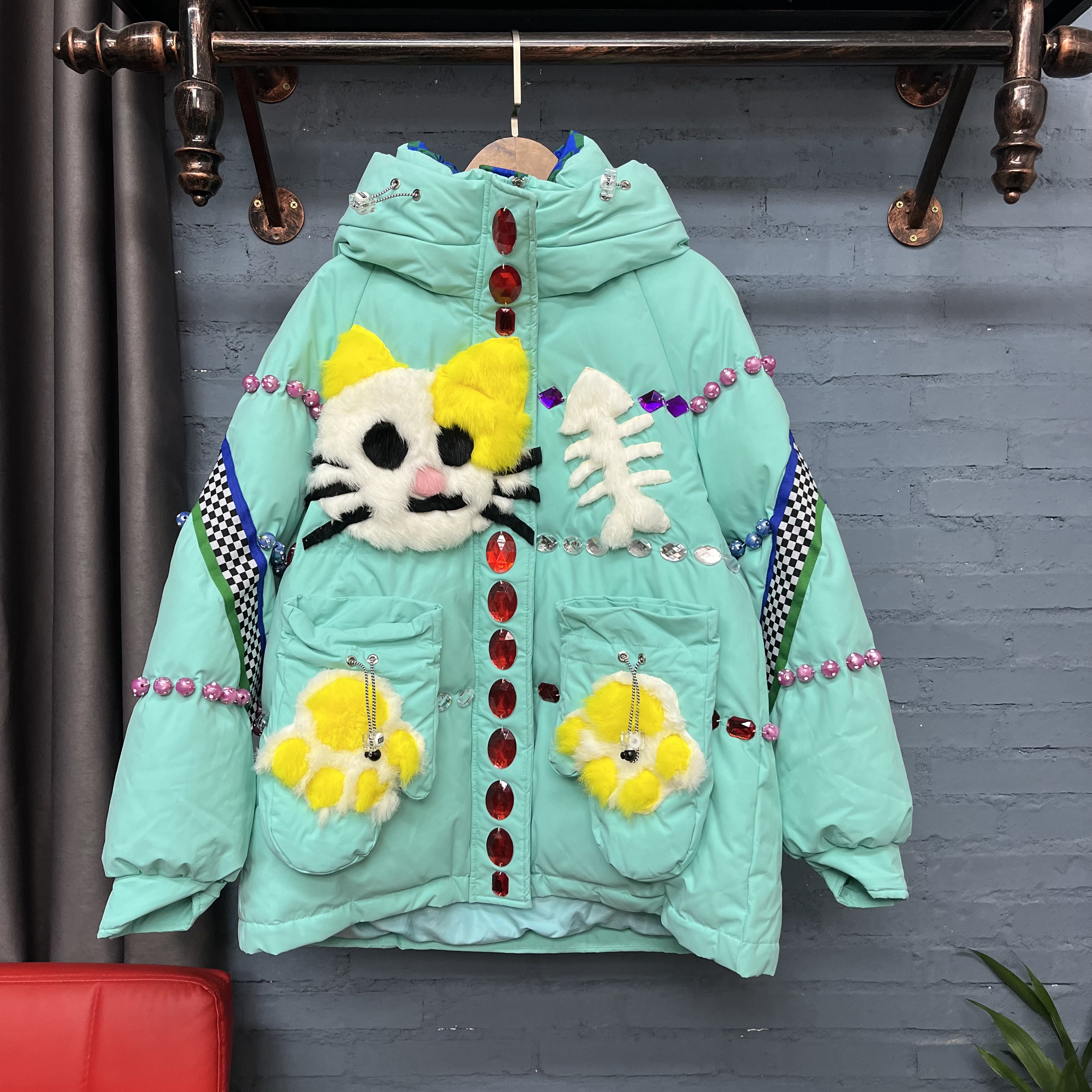 原创潮牌 “小猫日记”薄荷绿羽外套