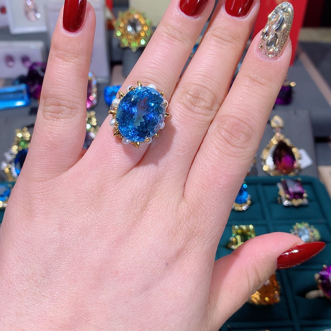 托帕石戒指银S925镶嵌戒指