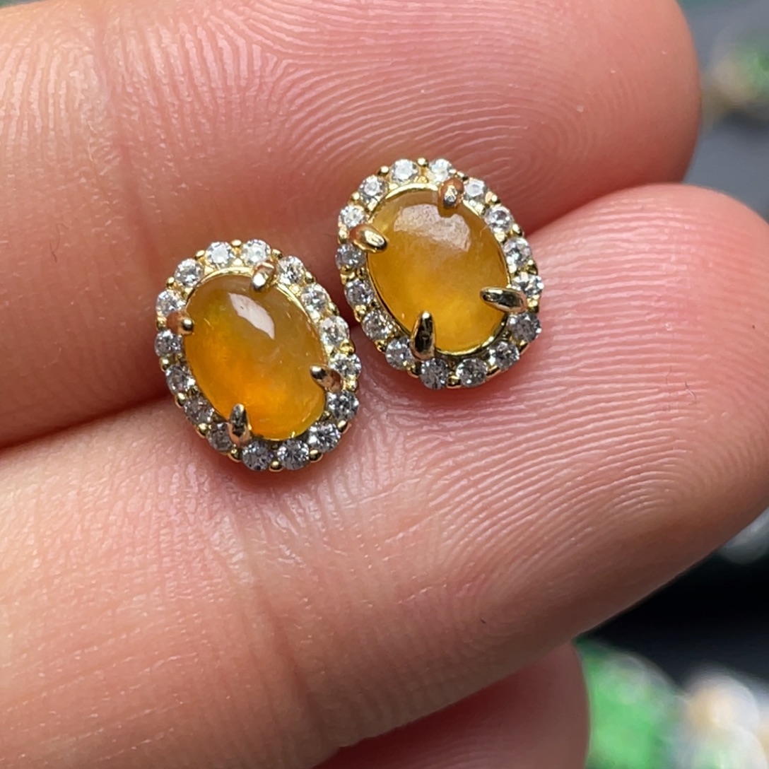 翡翠银S925镶嵌耳饰纯天然缅甸翡翠A货