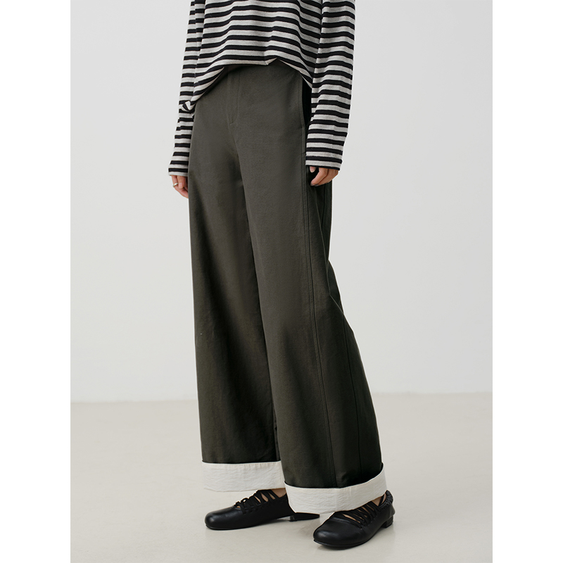 素典【不被定义】翻边阔腿裤纯棉高腰宽松休闲小个子百搭直筒裤3359