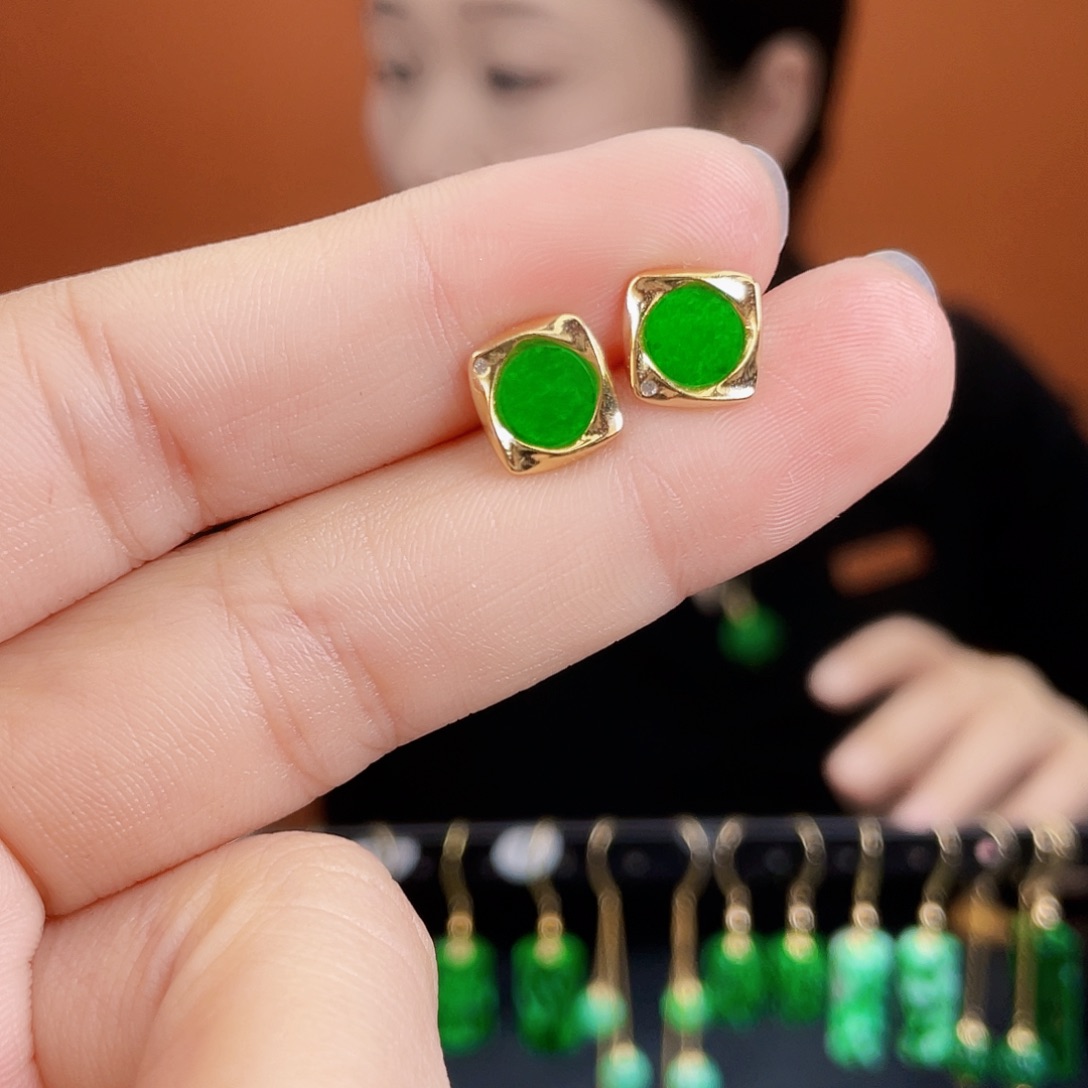 翡翠银S925镶嵌耳饰