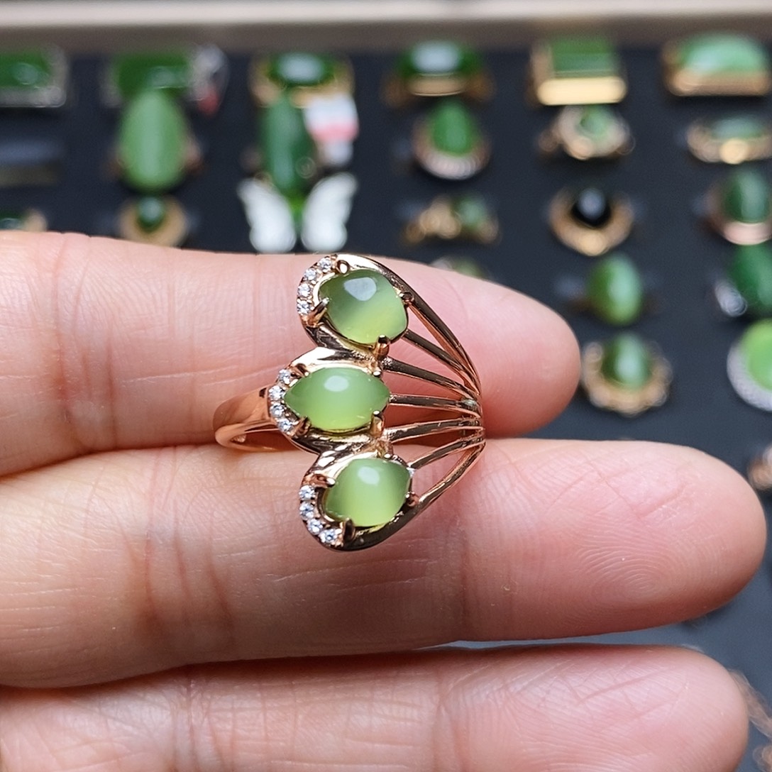 和田玉（碧玉）戒指银S925镶嵌