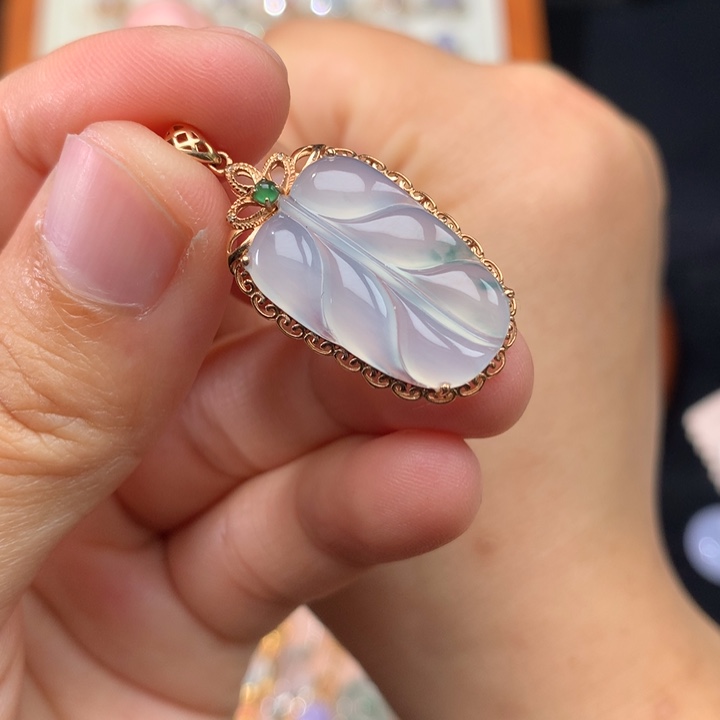 翡翠18K金镶嵌吊坠(不含链)