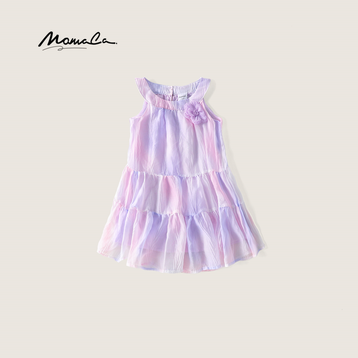 MOMOCO夏季欧若风女童渐变扎染休闲风韩版小花连衣裙77630470012