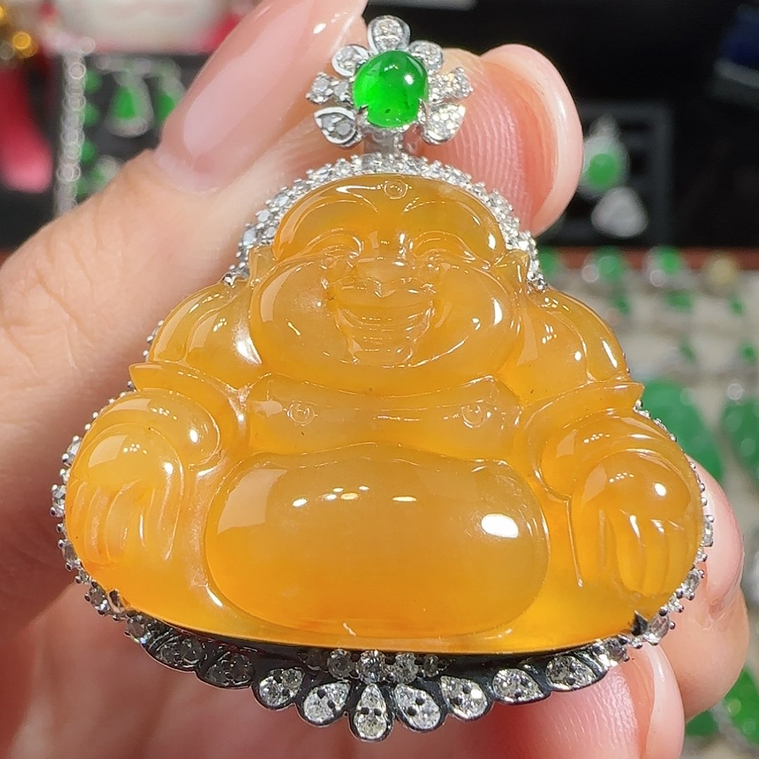 翡翠吊坠(不含链)18K金镶嵌