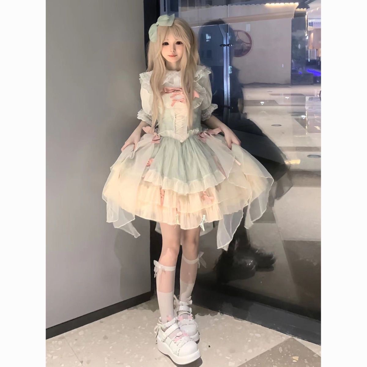 约会软妹甜美少女蝴蝶结公主蓬蓬裙可爱裙仙女吊带裙生日学生百搭