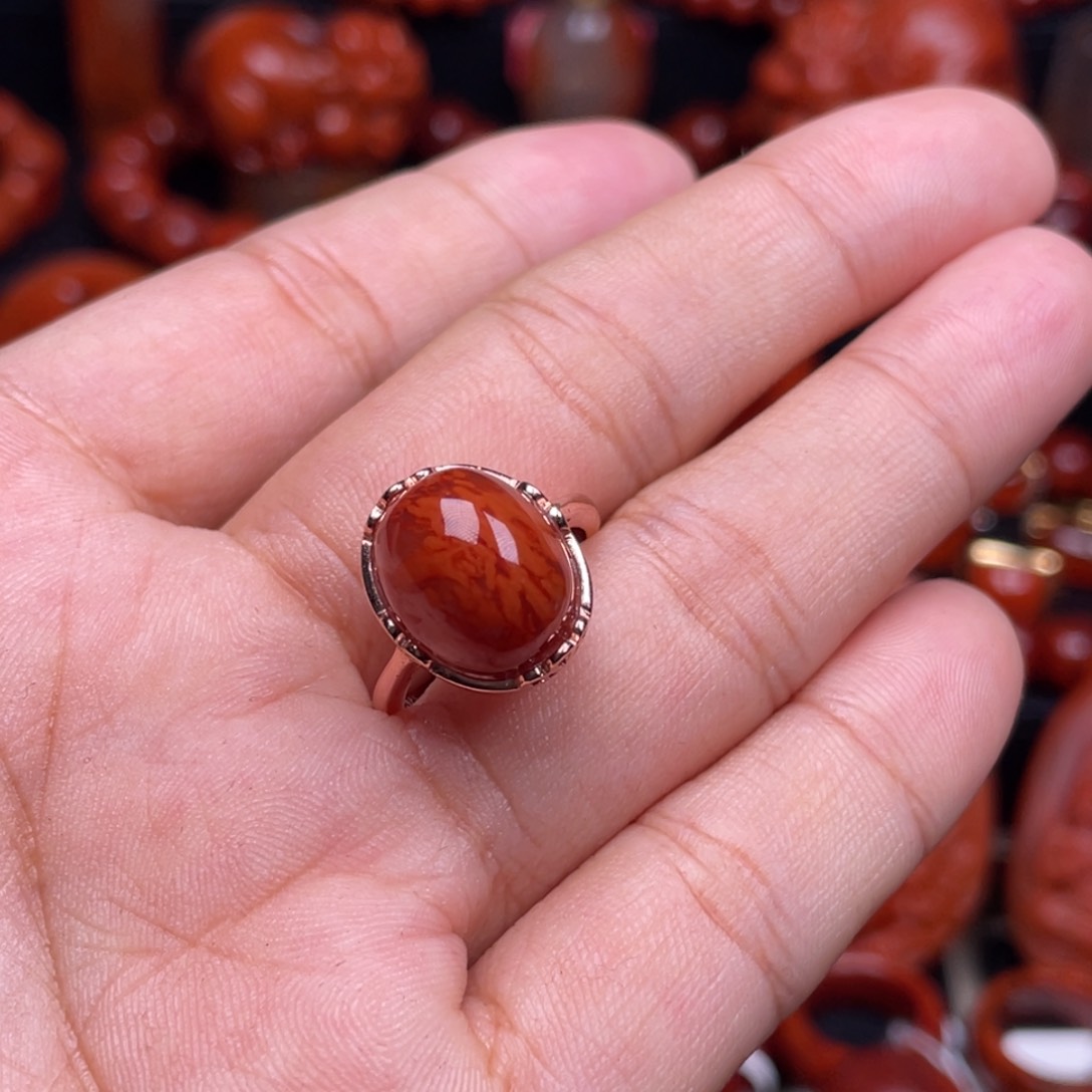 南红玛瑙珠宝奇石银S925镶嵌戒指