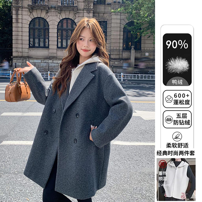 羽绒服女中长款2025年冬季新款时尚百搭呢大衣两件套加厚毛呢外套
