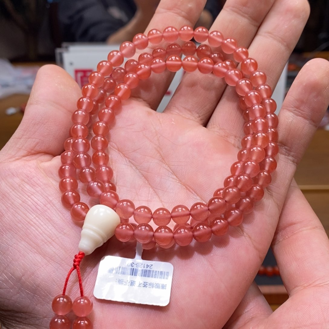 南红玛瑙多圈未镶嵌6mm➕小庄粉紫