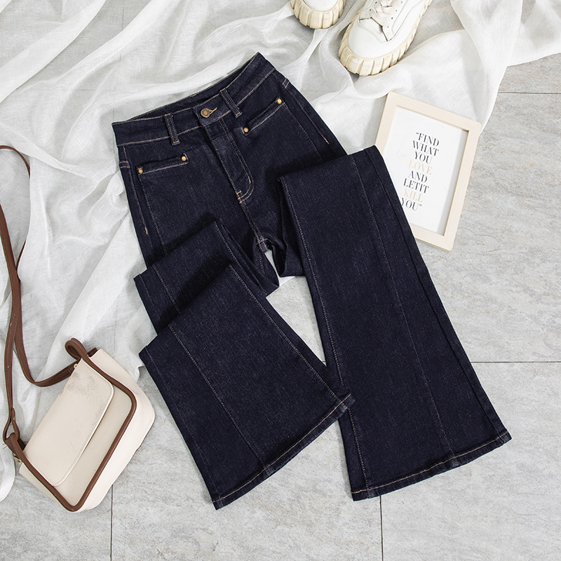 秋季新款高腰微喇叭牛仔裤女加绒弹力修身显瘦百搭裤子外穿9779
