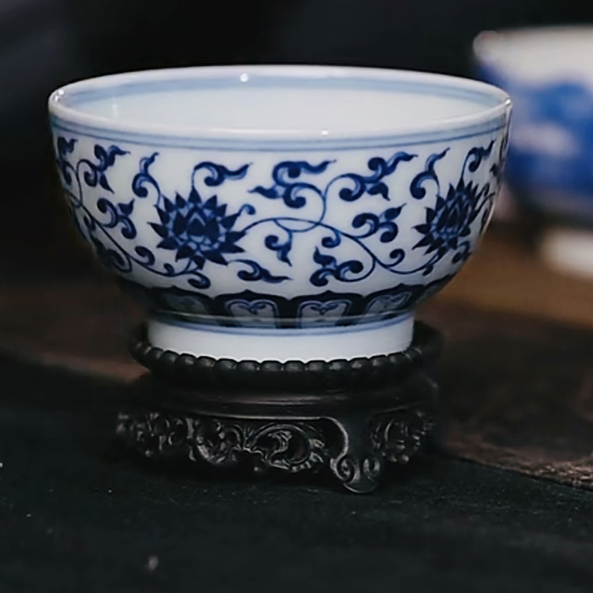 【黄老邪真选】觉山隐窑｜陶瓷青花缠枝莲杯普洱杯品茗杯茶杯主人杯