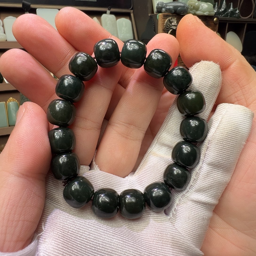 和田玉未镶嵌手串格尔木蓝调黑青二细12mm老型爆油福利7