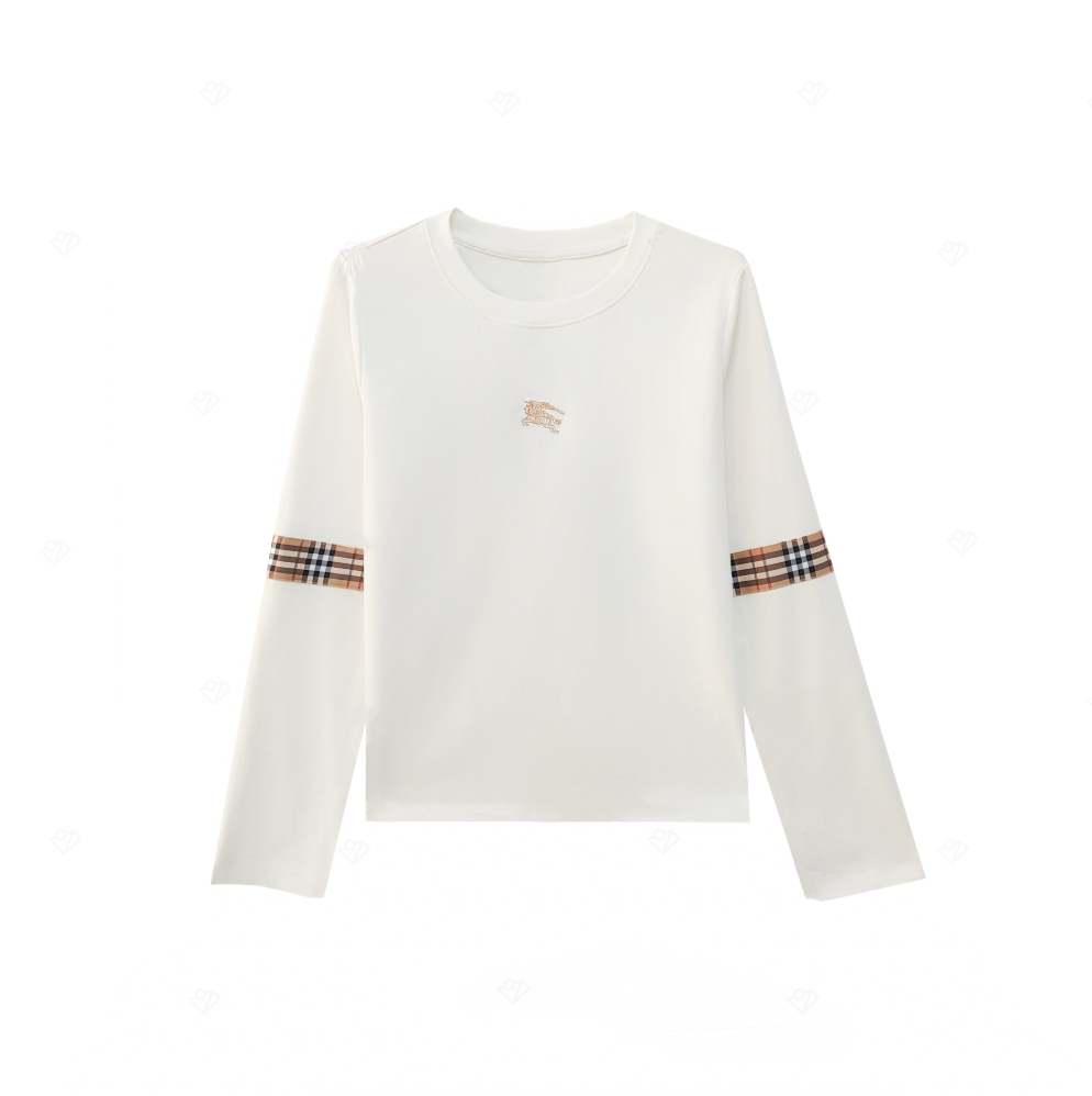 女士长袖T恤衣袖经典格纹胸前标志性图案