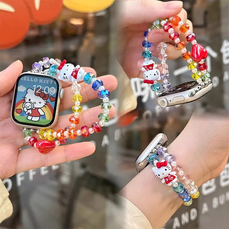 水晶珠彩虹KT猫iWatchs9876543se2适用苹果AppleWatchs10手表表带