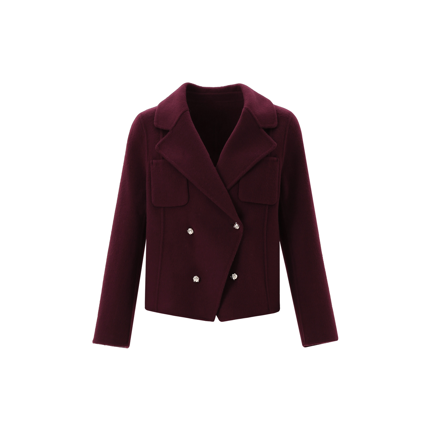 [iditto]时尚西装领双排扣双面羊毛大衣短款气质毛呢外套DFSS820