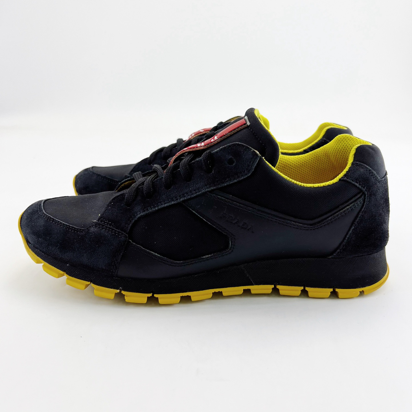 95新 Prada/普拉达 39码/黑色尼龙配绒皮低帮系带运动鞋/15976075