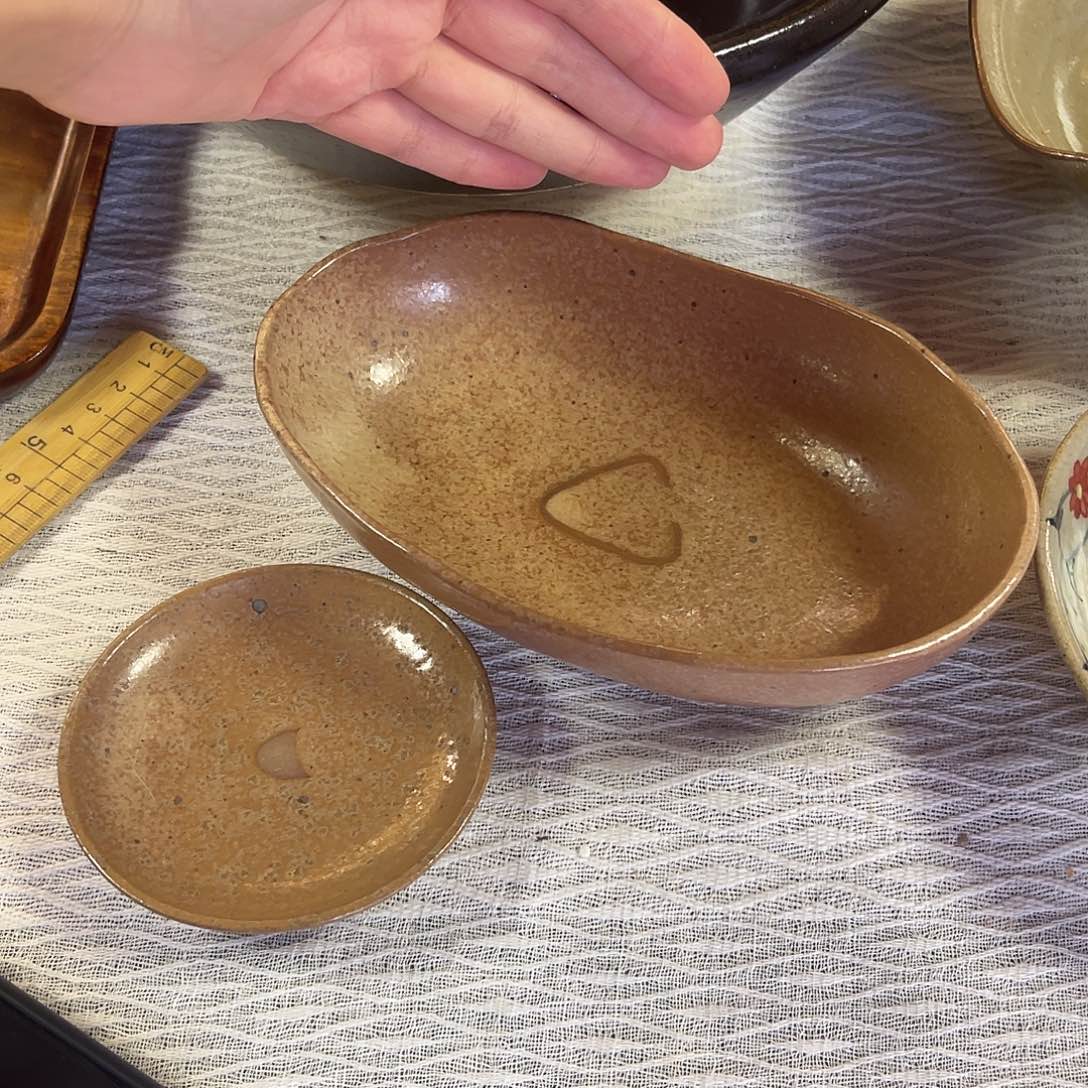 瓷片椭圆钵和小圆碟子两件20