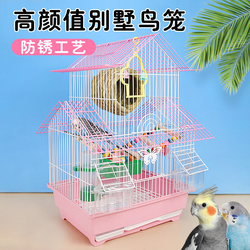 高档专用鸟笼牡丹大号双层别墅笼子文鸟鹦鹉鸟笼造景