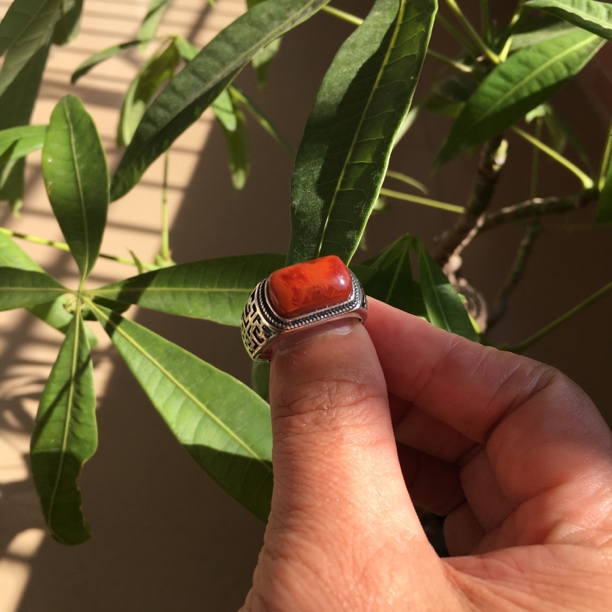 天然原矿瓦西火焰纹南红马鞍925银镶嵌简约素款男士佩戴佳品
