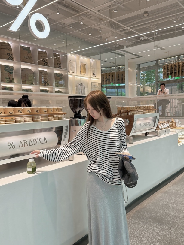 Pomelo【冰冰凉凉防晒T】中长款慵懒条纹长袖防晒T